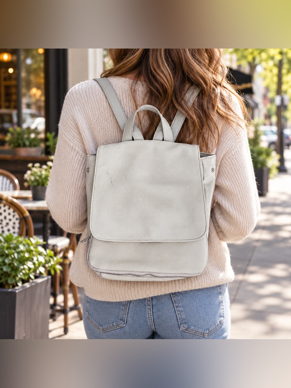 Urban Expressions Ivory Pebbled Backpack Flap Front